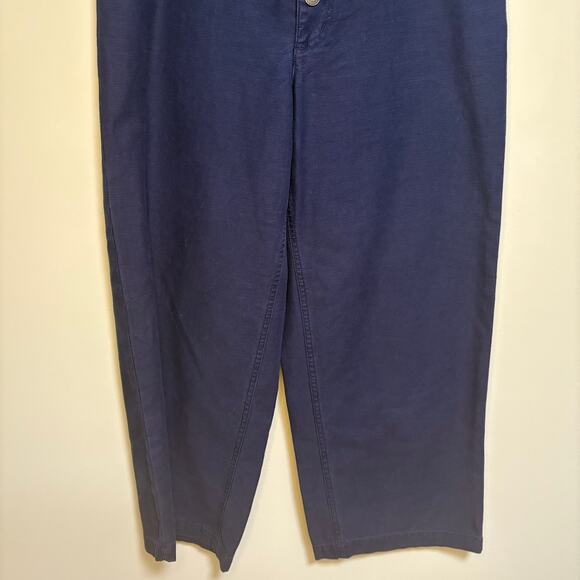 J Crew Factory Navy Wide Leg Button Front Pant Slub Cotton Cropped Trouser SZ 27 - Picture 5 of 12